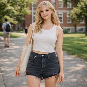 AGOLDE Parker Vintage Black Denim Shorts High Rise Organic Cotton 30 Summer